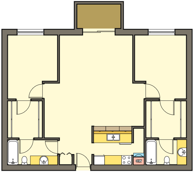 Floor plan for 2 beds, 2 baths, 1092 sqft
